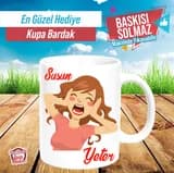 Esprili yazı ve çizim baskılı kupa bardak örneği