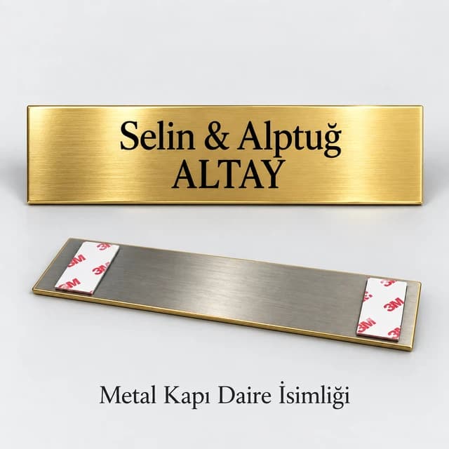 Eskişehir'de daire kapısı için çift isimli altın sarısı metal kapı isimliği