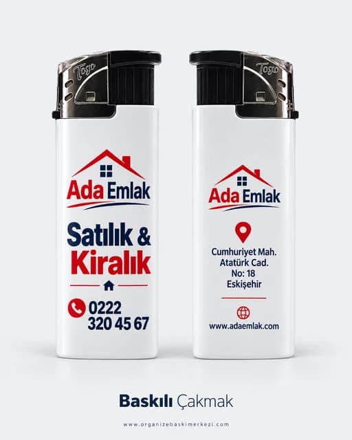 Eskişehir'de emlak ofisi için satılık kiralık yazılı baskılı çakmak