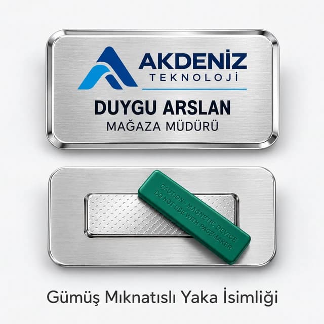 Eskişehir'de mağaza yöneticileri için gümüş mıknatıslı yaka isimliği