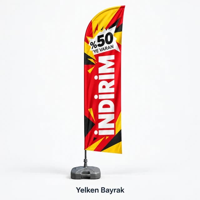 Eskişehir'de mağaza önü için indirim yazılı kırmızı sarı yelken bayrak