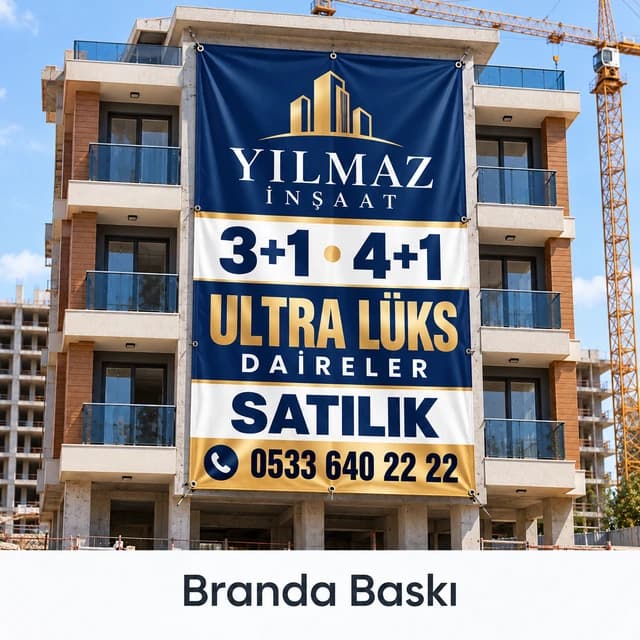 Eskişehir'de inşaat cephesine asılan satılık daireler proje brandası