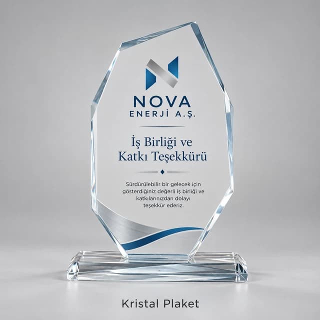 İş birliği teşekkürü için kristal plaket örneği