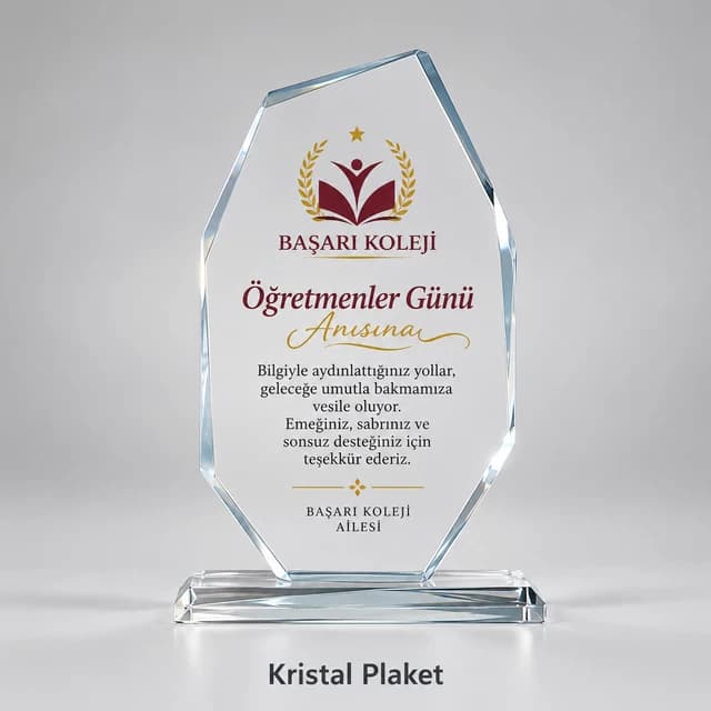 Öğretmenler Günü için kristal plaket örneği