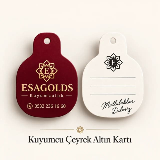 Eskişehir'de kuyumcu adı ve telefonu baskılı bordo altın kartı
