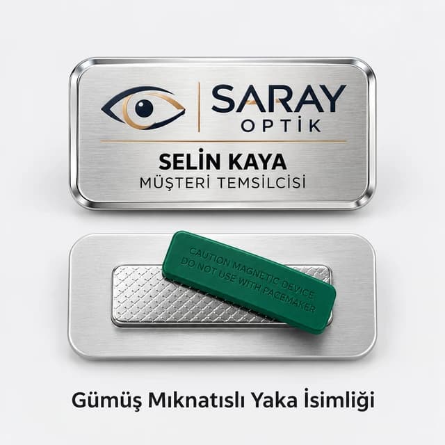 Eskişehir'de optik mağazası personeli için mıknatıslı yaka isimliği