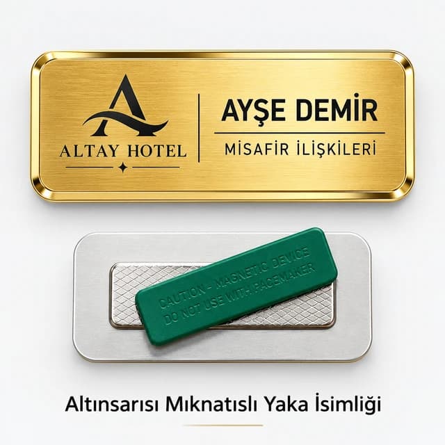Eskişehir'de otel personeli için altın sarısı mıknatıslı yaka isimliği