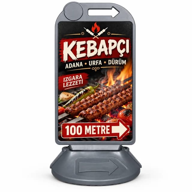 Eskişehir'de kebapçı için kebap görselli, yön oklu reklam dubası