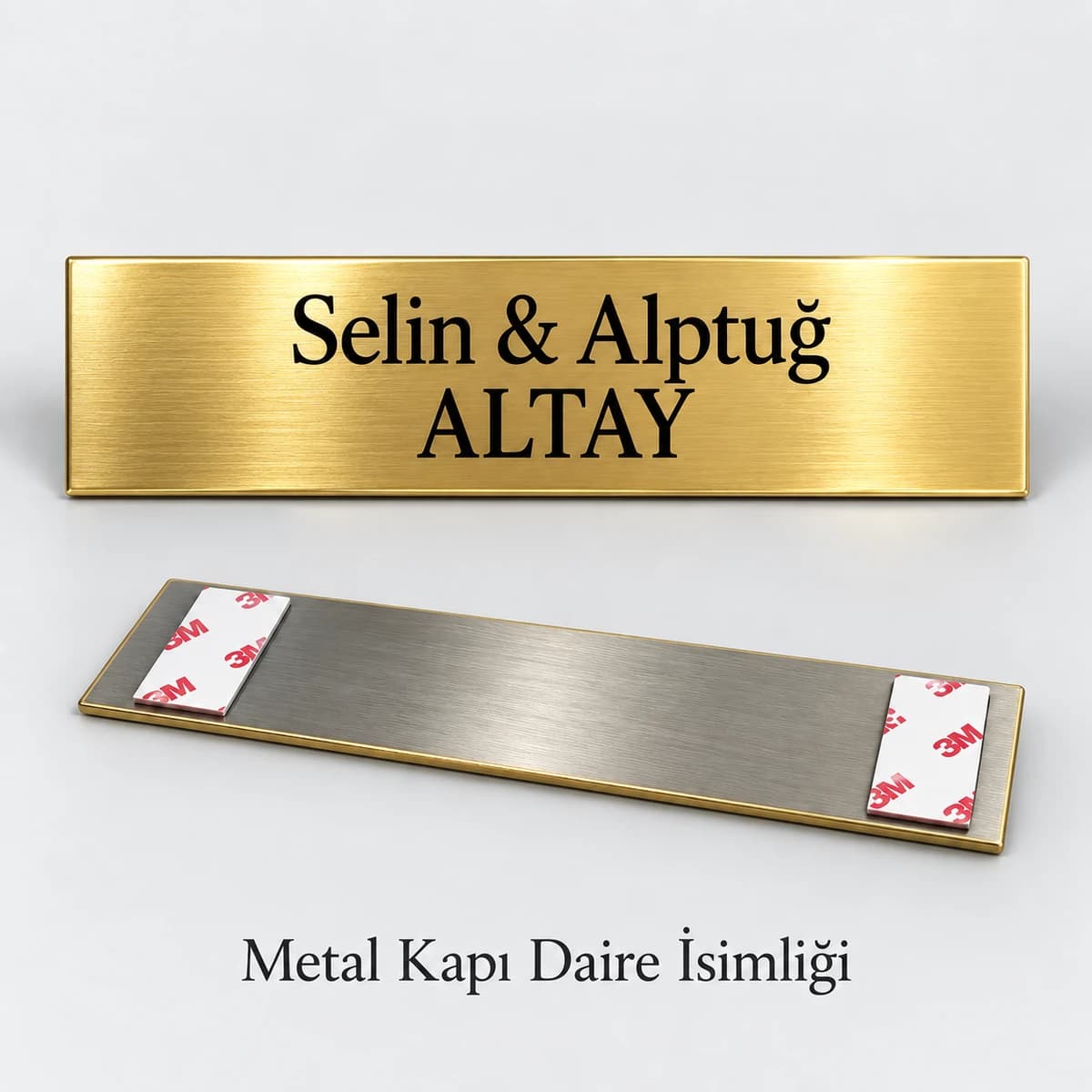 Eskişehir'de daire kapısı için çift isimli altın sarısı metal kapı isimliği
