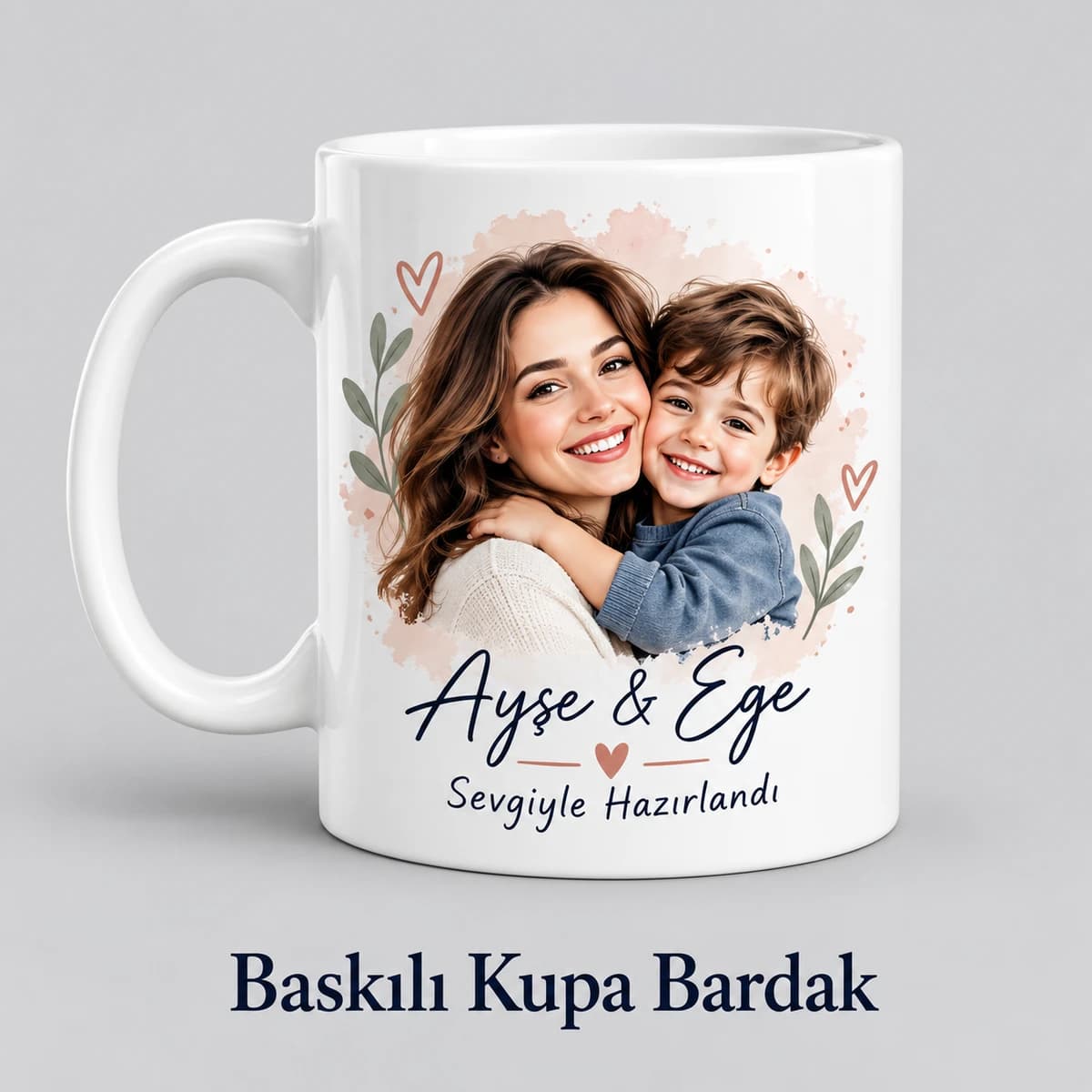 Anneye özel fotoğraflı baskılı kupa bardak örneği