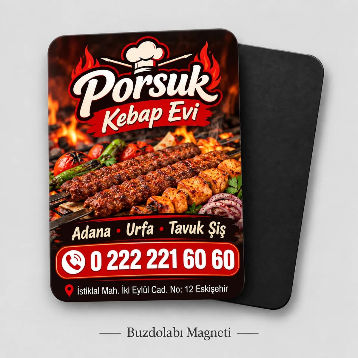 Kebap salonu için dikey buzdolabı magneti örneği