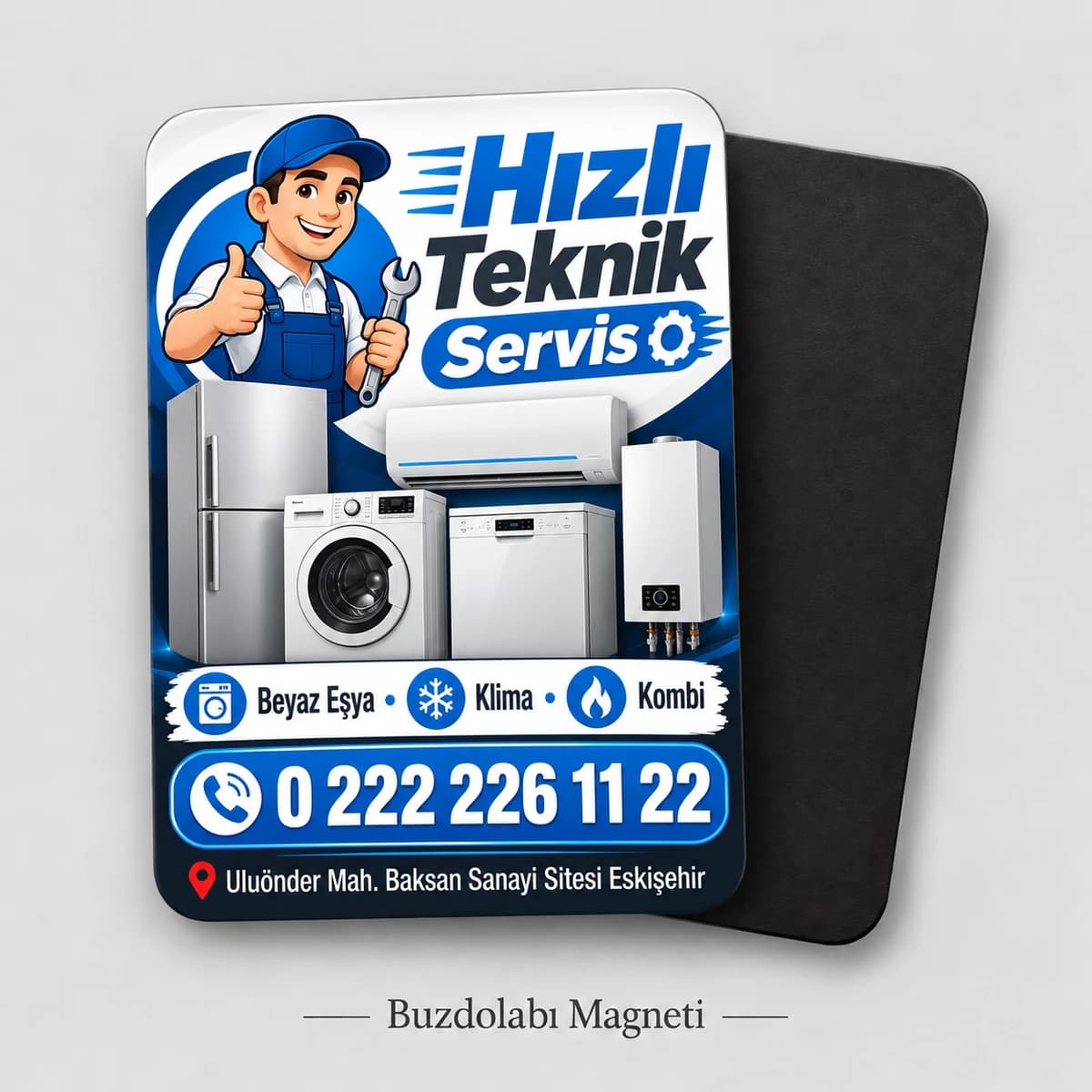 Beyaz eşya ve klima teknik servisi için dikey buzdolabı magneti örneği