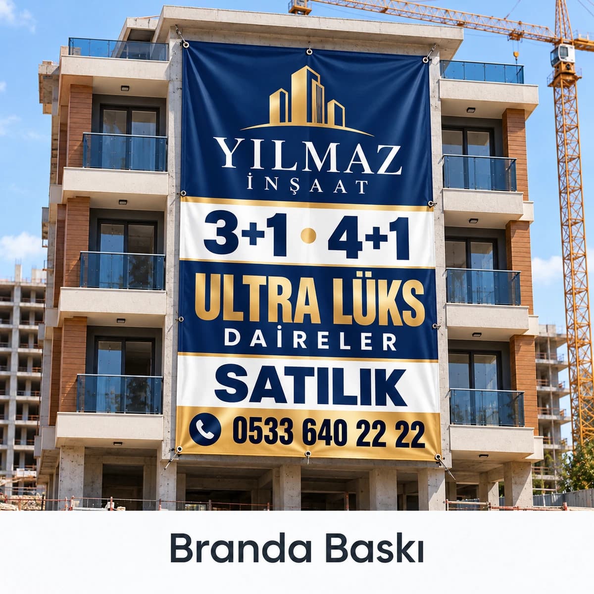 Eskişehir'de inşaat cephesine asılan satılık daireler proje brandası