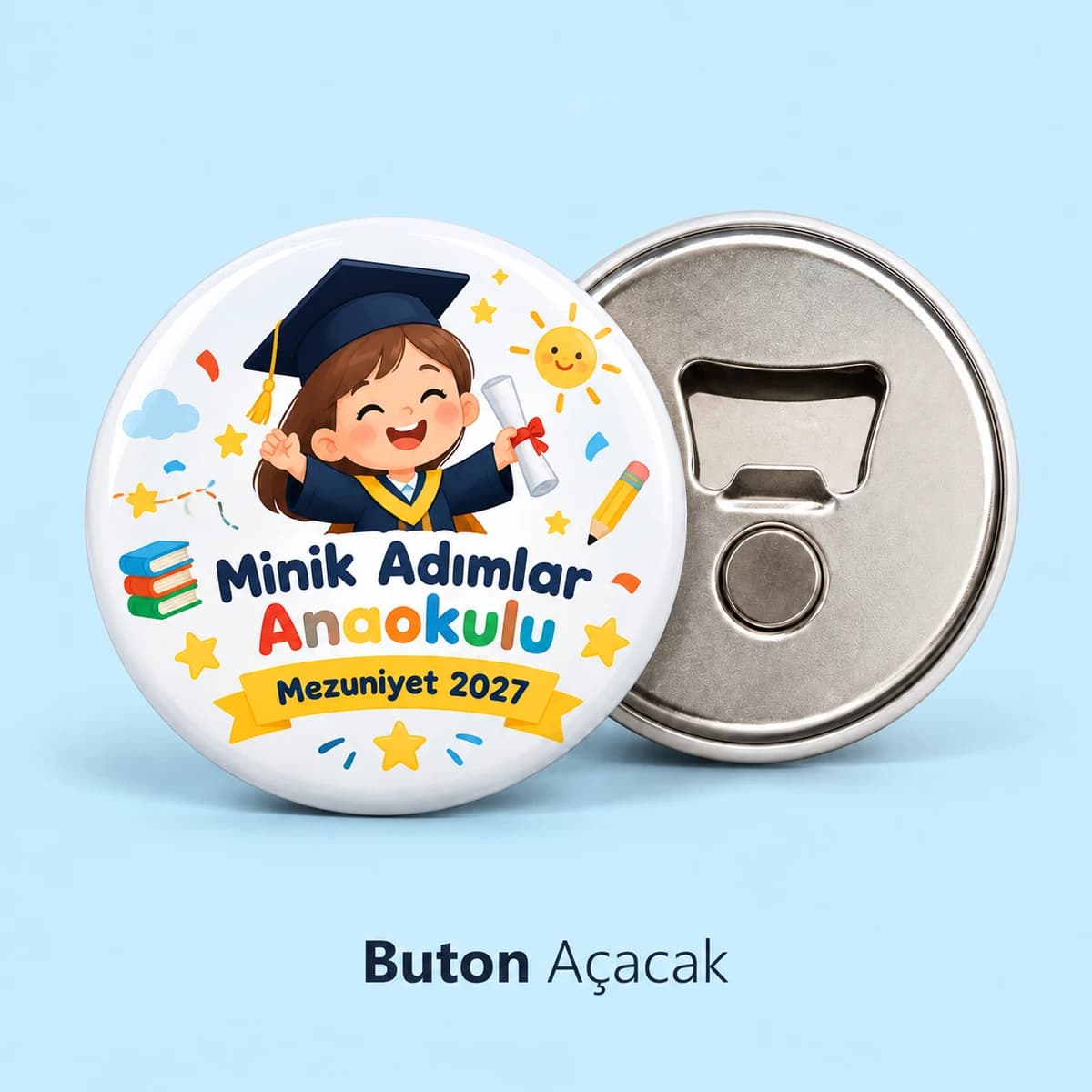 Eskişehir'de anaokulu mezuniyeti için okul adı baskılı buton açacak