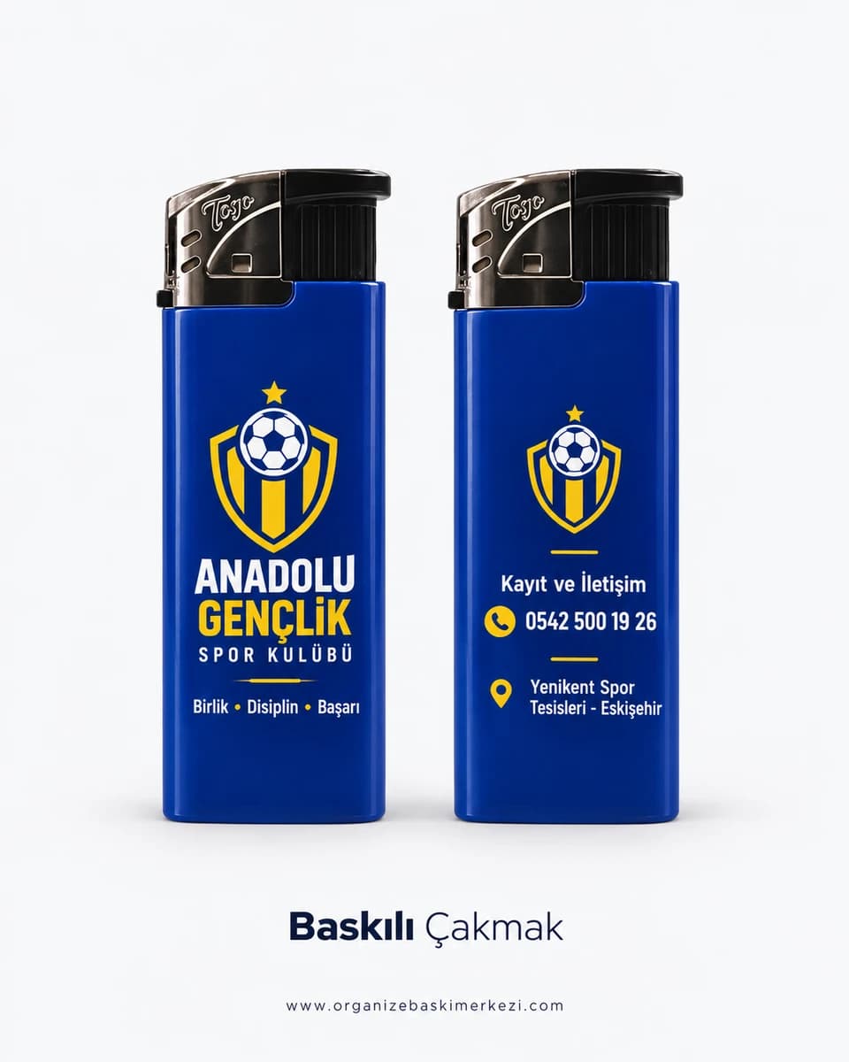 Eskişehir'de spor kulübü için arma baskılı mavi gövdeli çakmak