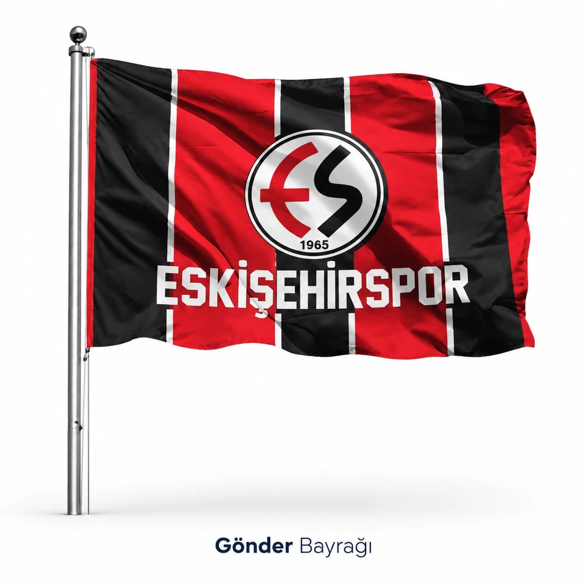 Kırmızı siyah çizgili, kulüp armalı taraftar gönder bayrağı, Eskişehir Matbaa