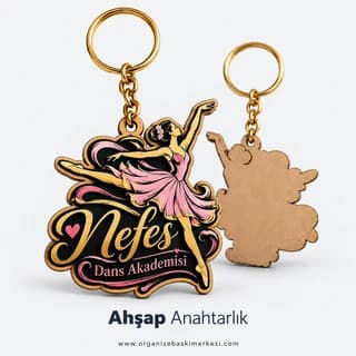 Eskişehir'de dans kursu için balerin figürlü ahşap promosyon anahtarlık