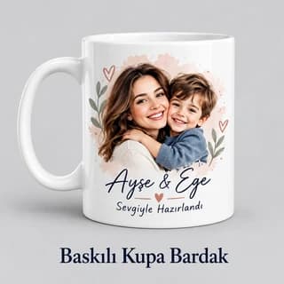 Anneye özel fotoğraflı baskılı kupa bardak örneği