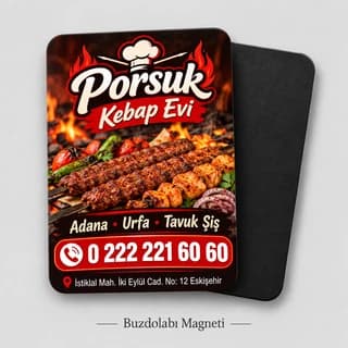 Kebap salonu için dikey buzdolabı magneti örneği
