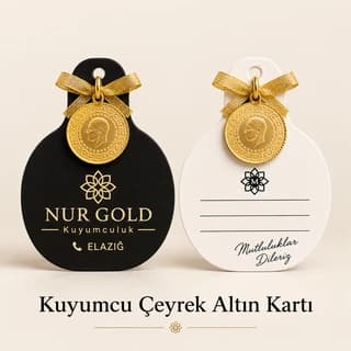 Eskişehir'de kurdeleli siyah beyaz kuyumcu çeyrek altın kartı