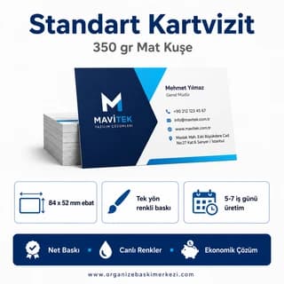 Standart Kartvizit 350 gr kuşe ürün bilgileri