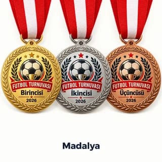Eskişehir futbol turnuvaları için altın, gümüş ve bronz renk madalya seti
