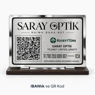 Eskişehir'de optik mağazası için gümüş rengi masaüstü IBAN standı