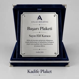 Lacivert kadife kutulu başarı plaketi örneği