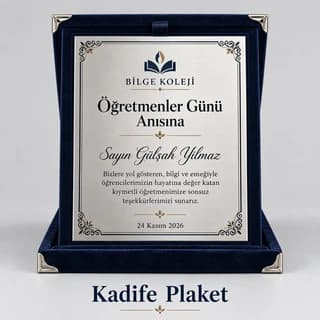 Öğretmenler Günü için lacivert kadife kutulu plaket örneği
