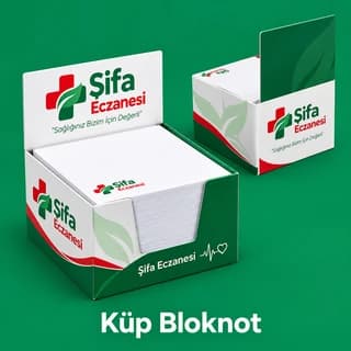 Eczane için baskılı küp bloknot örneği