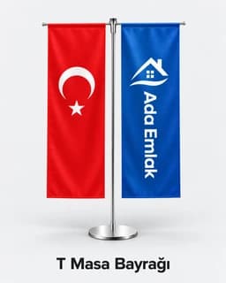 Eskişehir'de emlak ofisi için logolu T masa bayrağı