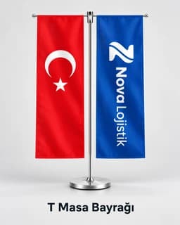 Eskişehir'deki firmalar için logolu T masa bayrağı takımı