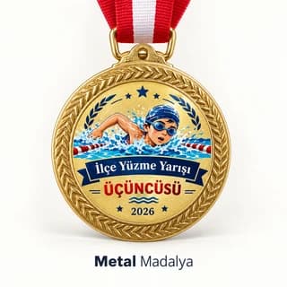 Eskişehir'de ilçe yüzme yarışı için yüzücü figürlü altın renk madalya