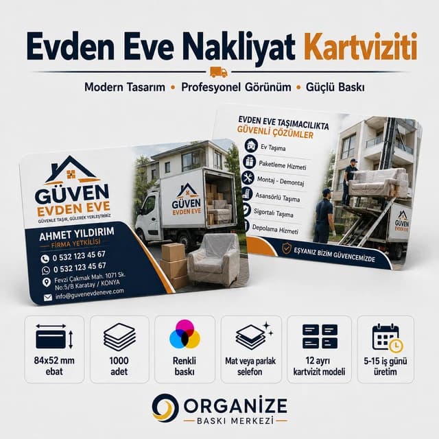 Evden Eve Nakliyat kartviziti örnek tasarımı