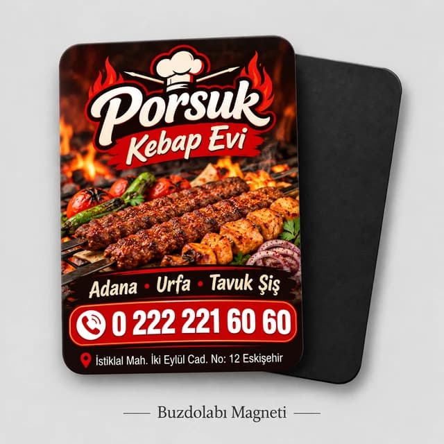 Kebap salonu için dikey buzdolabı magneti örneği