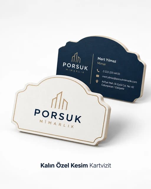 Özel kesim formlu kalın kartvizit örneği