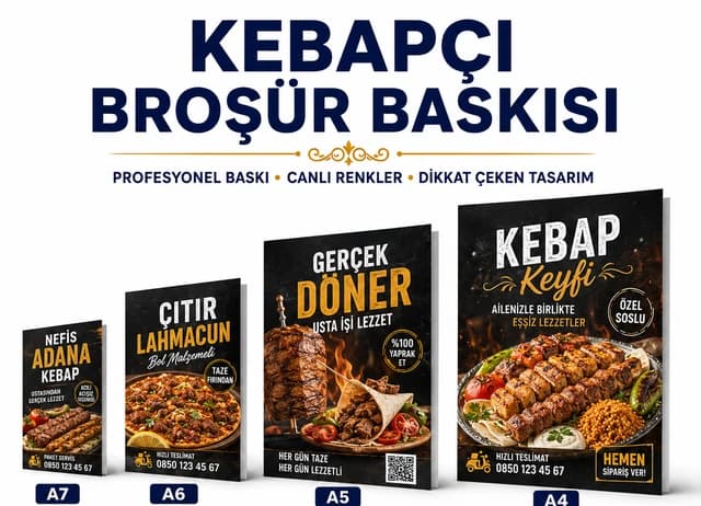 Kebapçı broşür baskı örnekleri, A7, A6, A5 ve A4 ebat