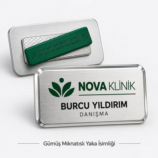 Eskişehir'de klinik personeli için gümüş mıknatıslı yaka isimliği