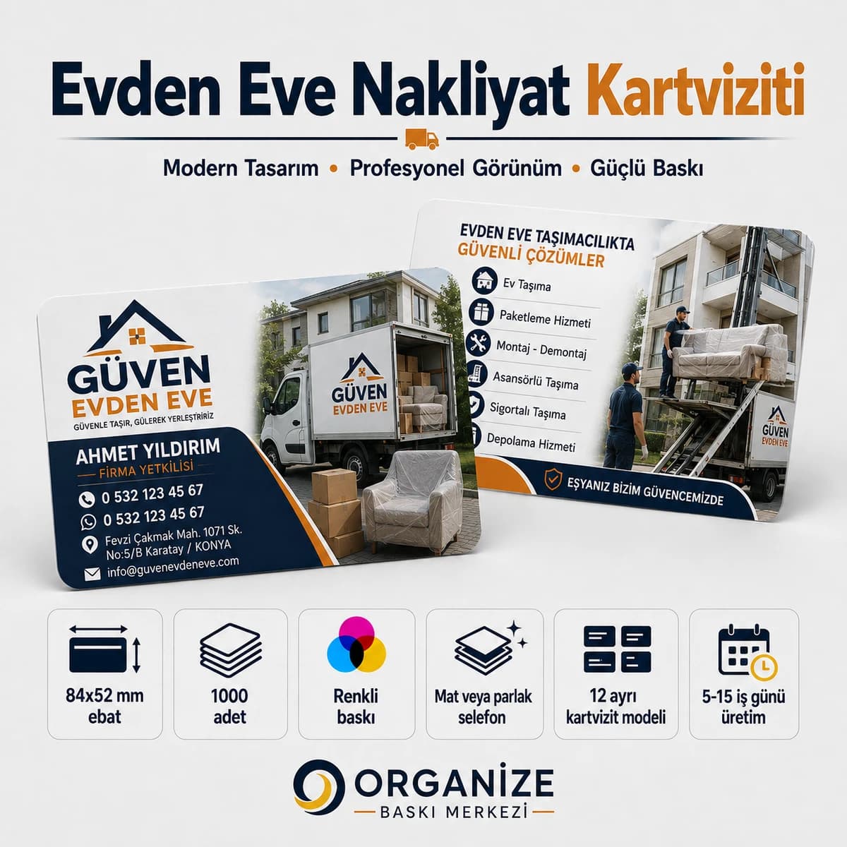 Evden Eve Nakliyat kartviziti örnek tasarımı