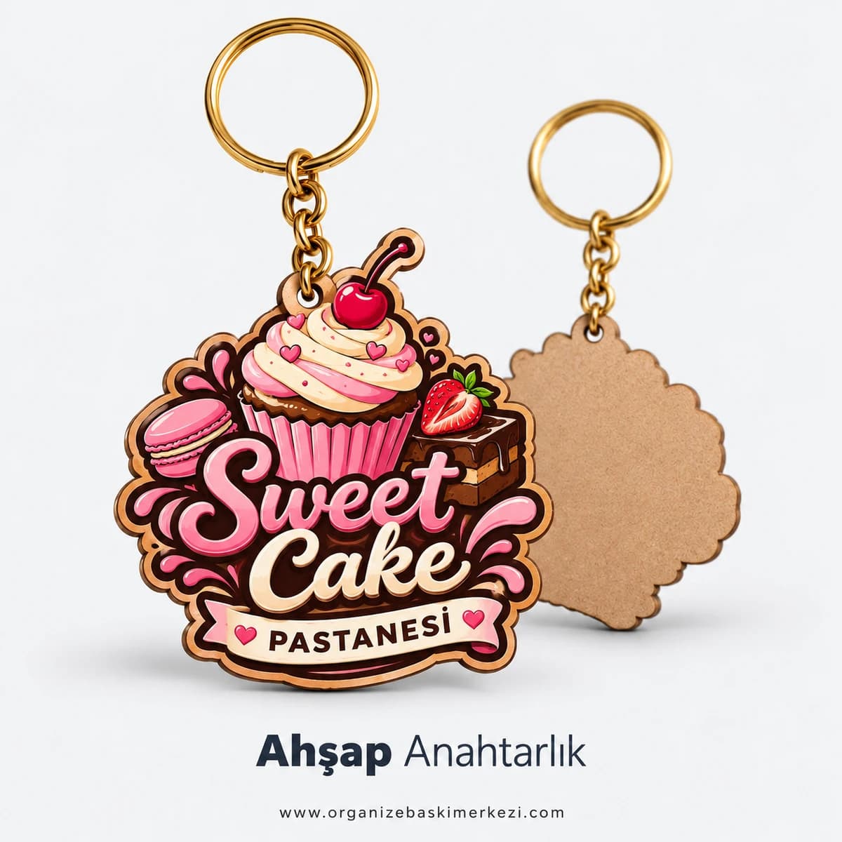 Ahşap Promosyon Anahtarlık Eskişehir'de pastane için logo şeklinde kesilmiş ahşap promosyon anahtarlık