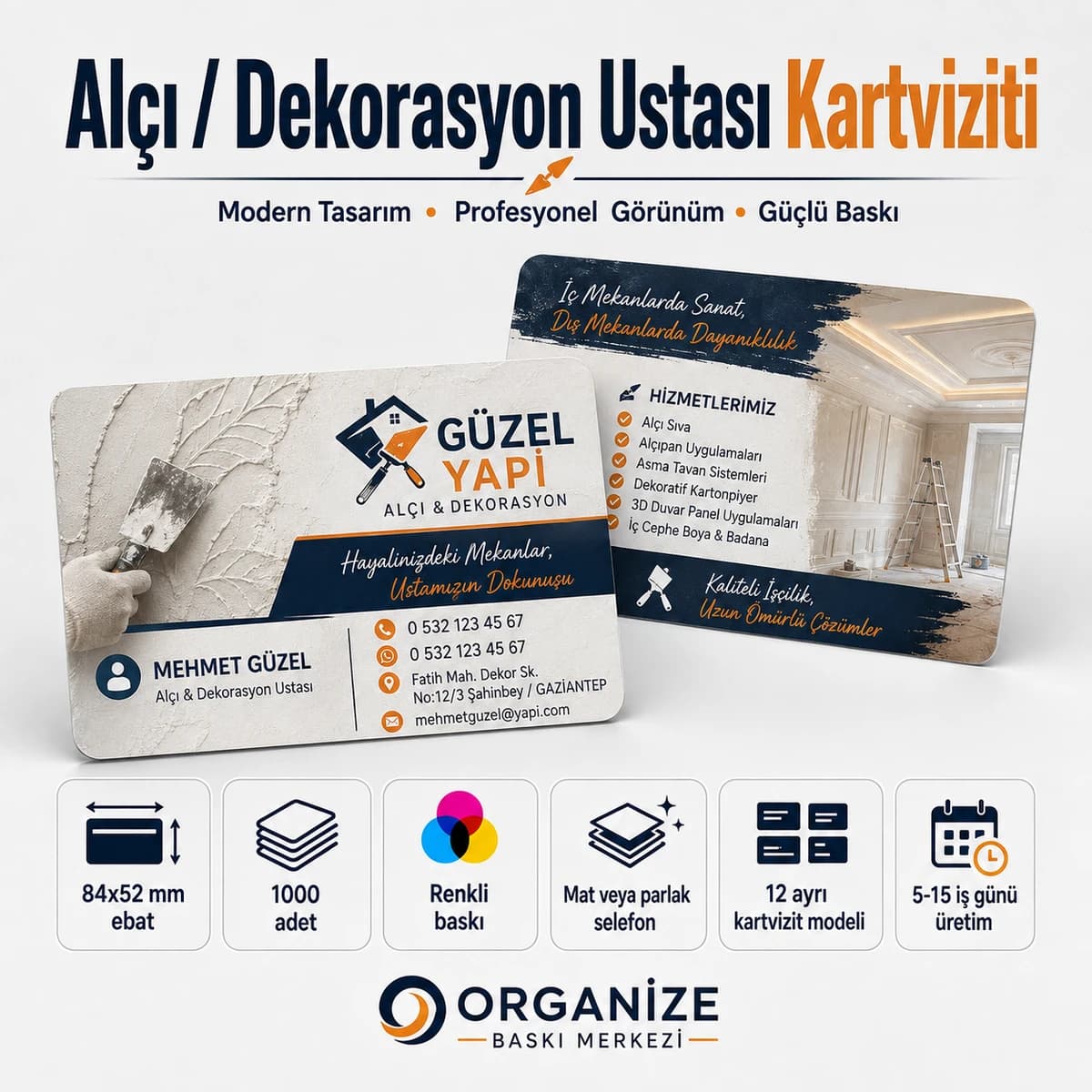 Alçı Dekorasyon Ustası kartviziti örnek tasarımı