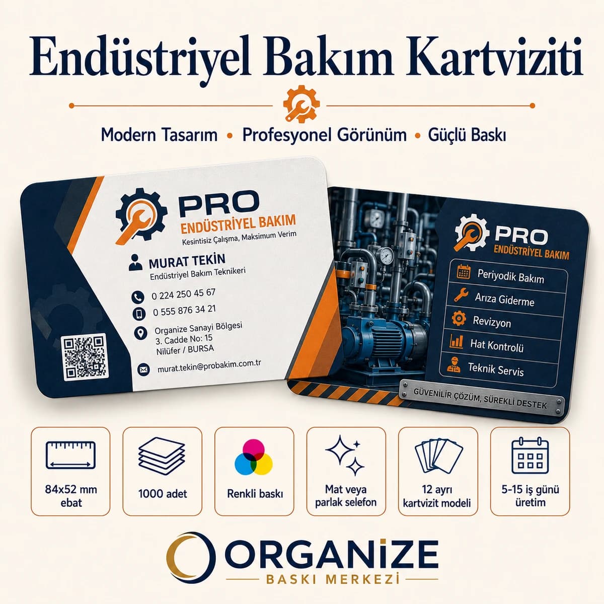 Endüstriyel Bakım kartviziti örnek tasarımı