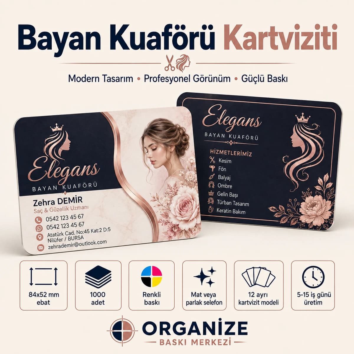 Bayan Kuaförü kartviziti örnek tasarımı
