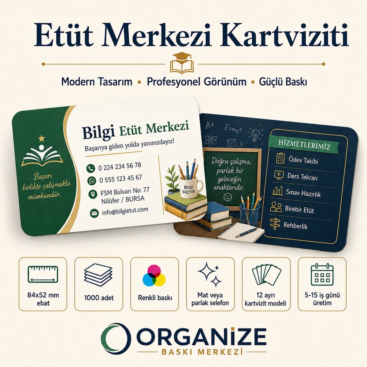 Etüt Merkezi kartviziti örnek tasarımı