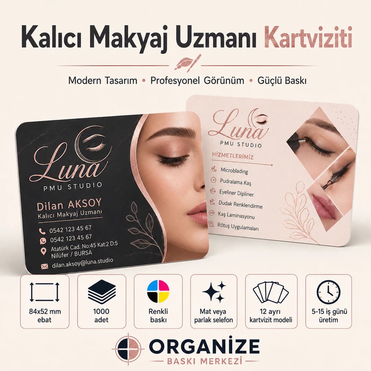 Kalıcı Makyaj Uzmanı kartviziti örnek tasarımı