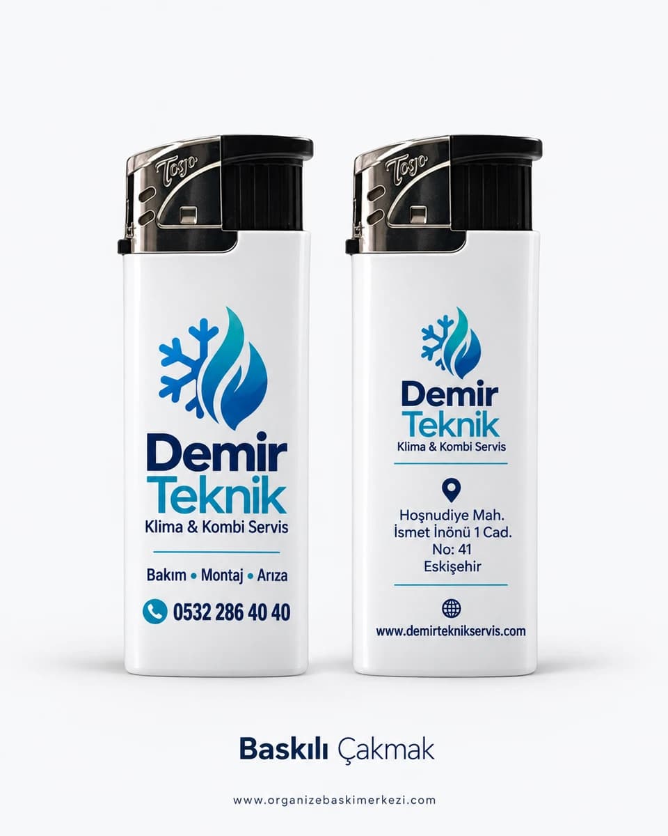 Klima ve Kombi Servisi Baskılı Çakmak Eskişehir'de klima ve kombi servisi için logo ve adres baskılı çakmak