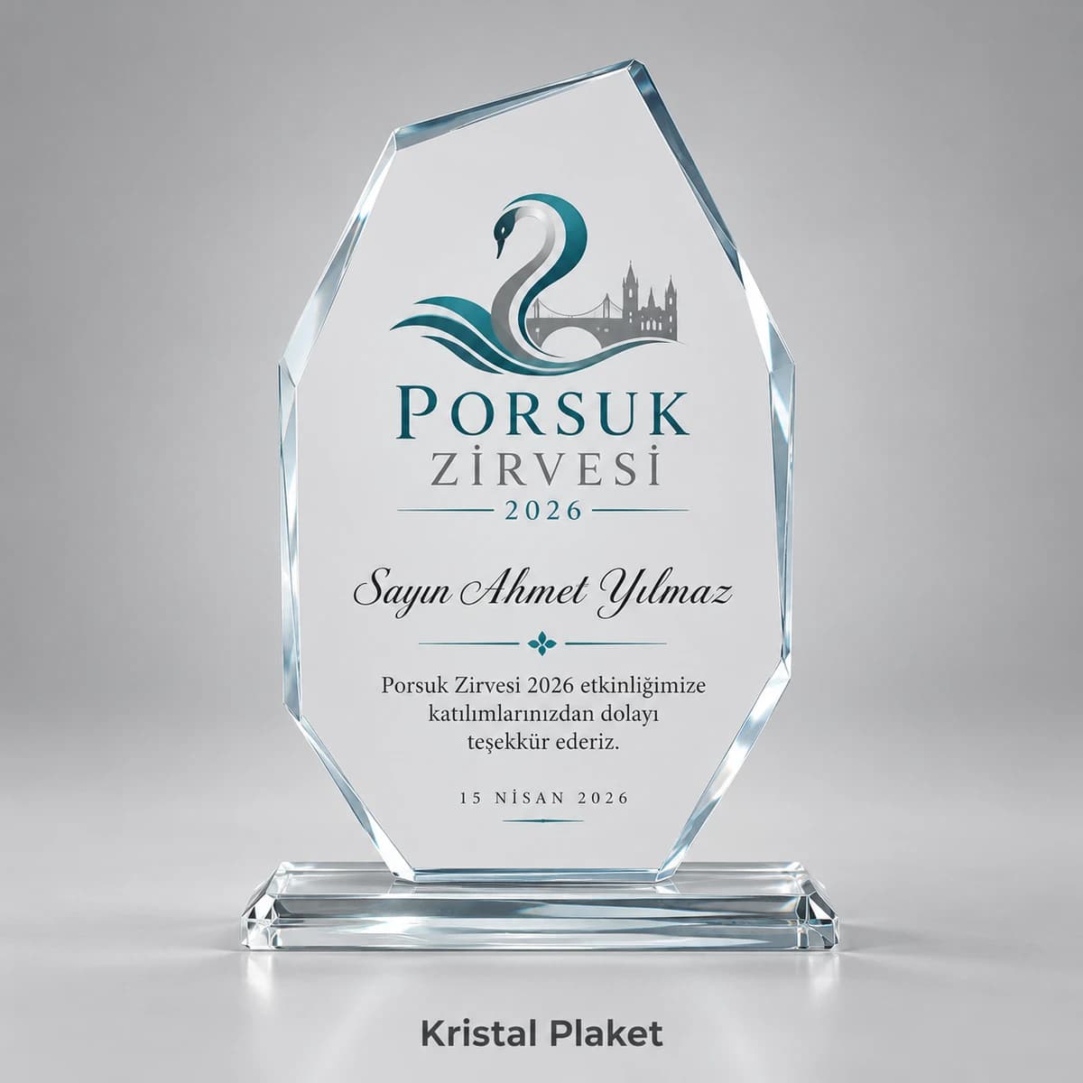 Zirve katılımcısı için kristal plaket örneği